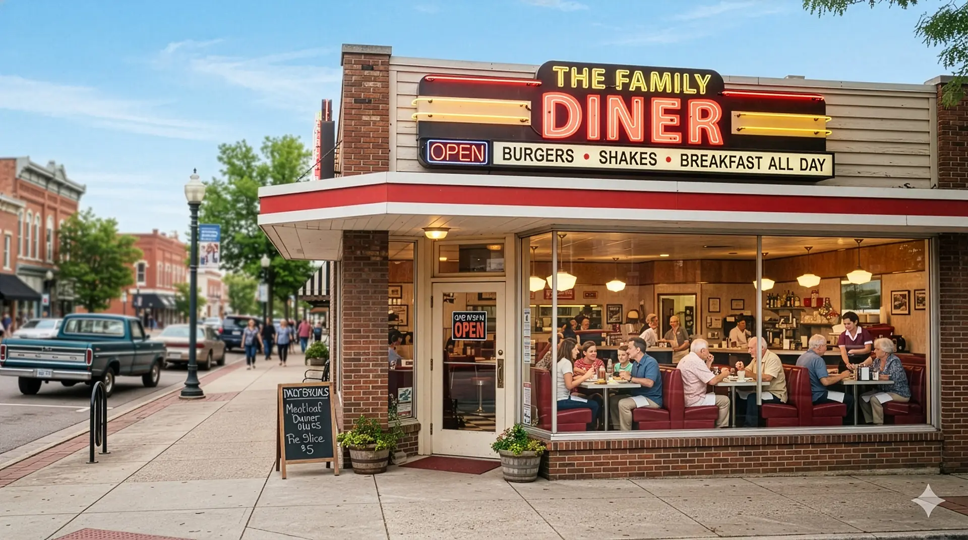 The Menu Café family restaurant website design shown with a welcoming restaurant exterior